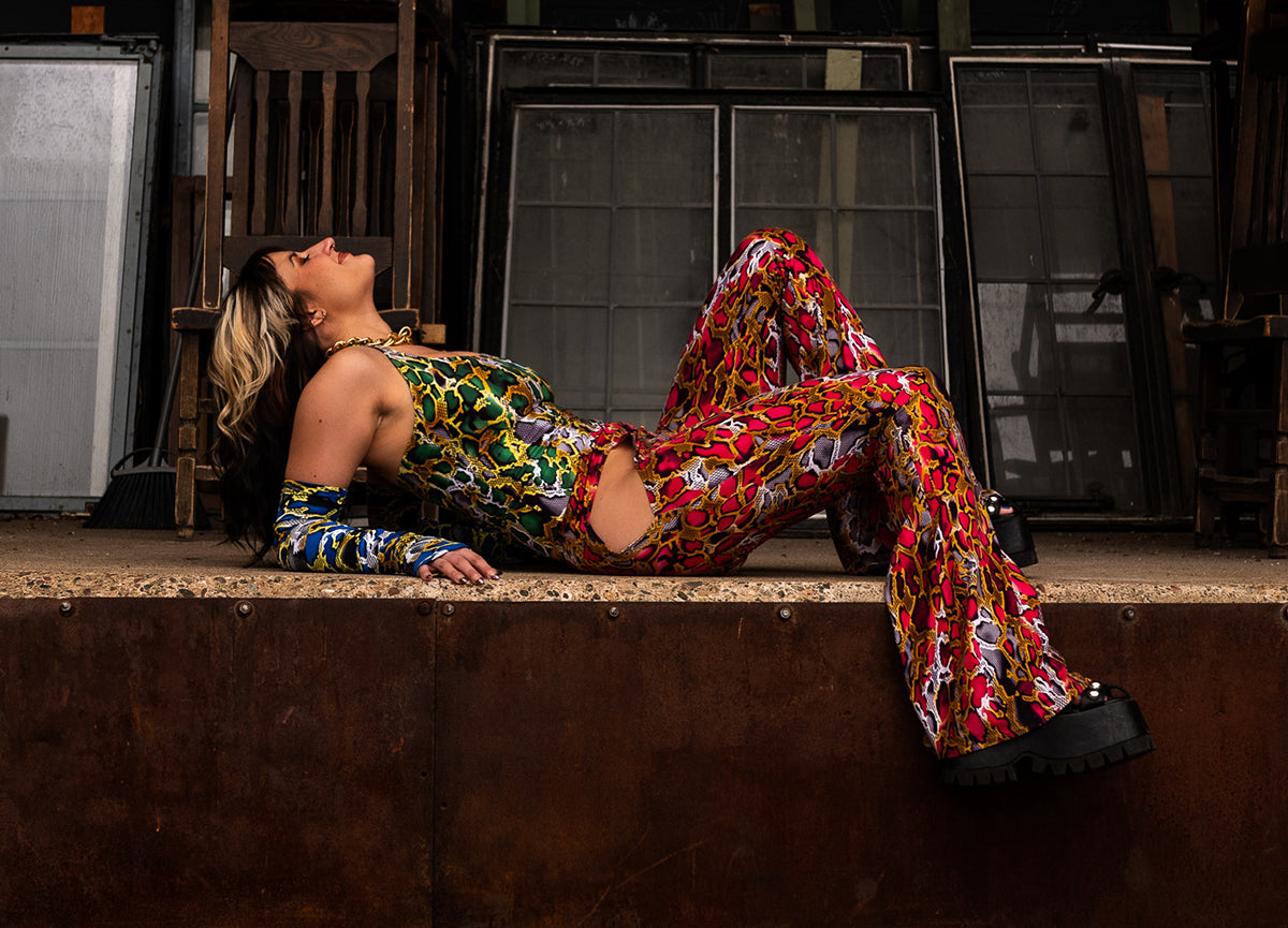 SnakeSkin Cutout Bell Bottoms